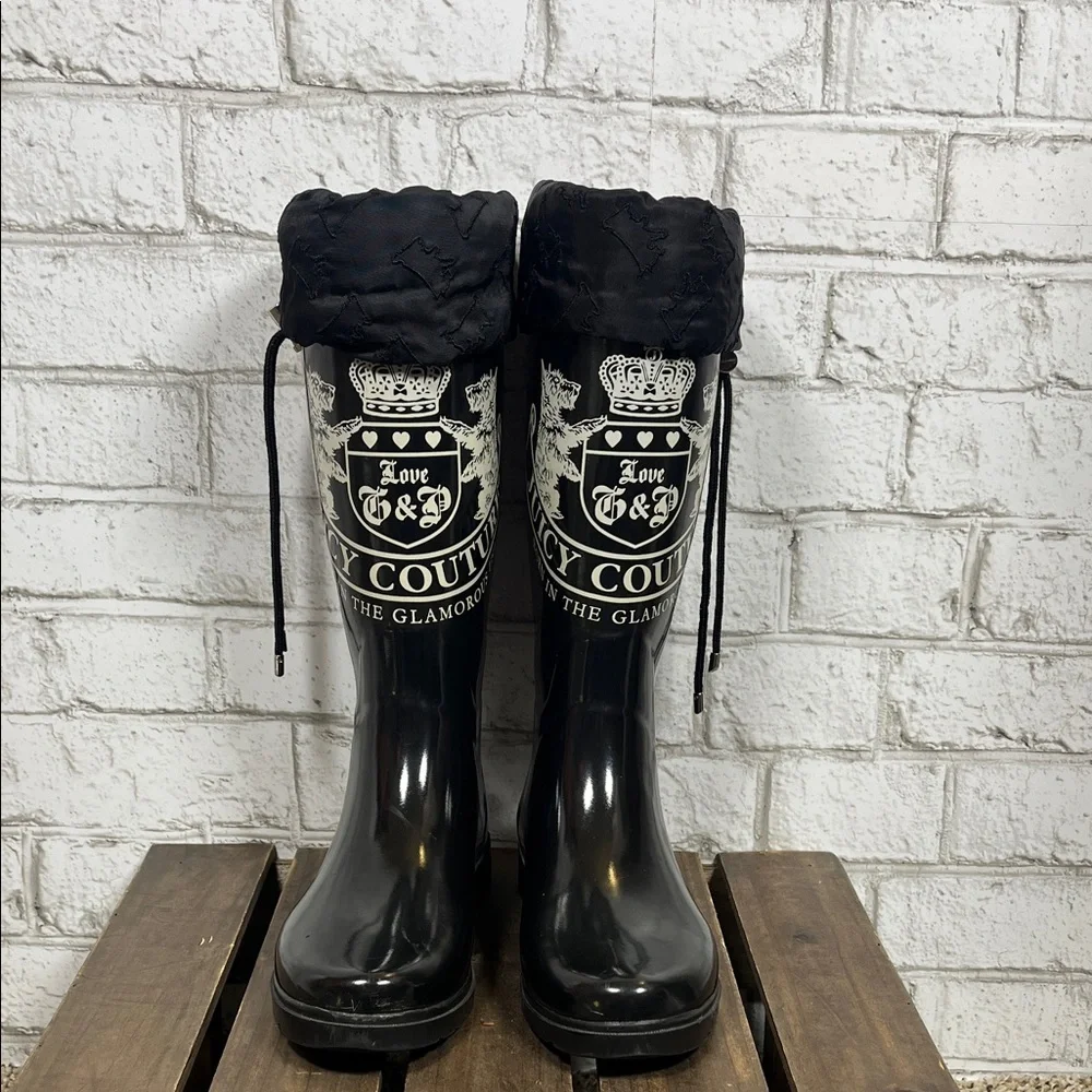 Juicy Couture Black Glossy Winter Rain Boots
